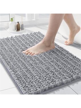 Luxury Chenille Bath Rug Plush Shaggy Bathroom Mat Non Slip Soft Absorbent Grey